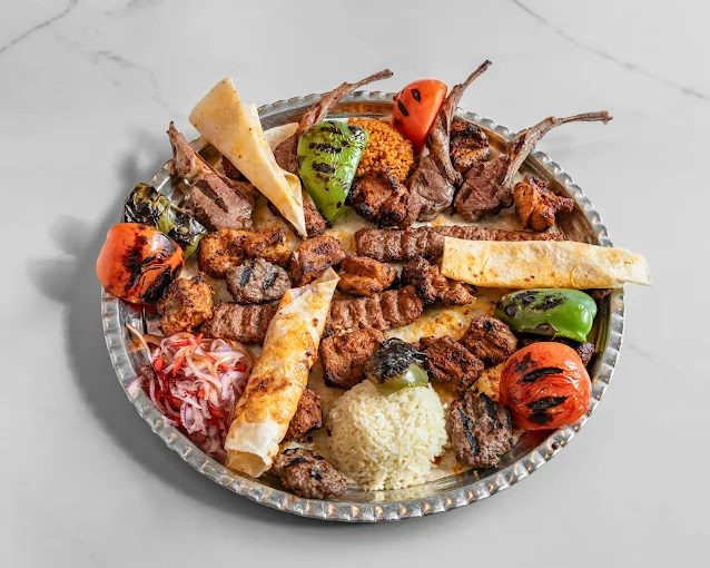 Mixed grill platter with lamb chops and kebabs